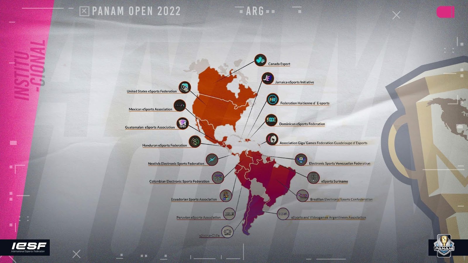 Mapa de las federaciones que participan en el Panam Open